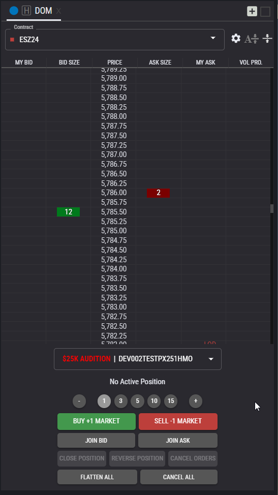 DOM (depth of market) also known as ladder, offers volume profiles, market depth visibility